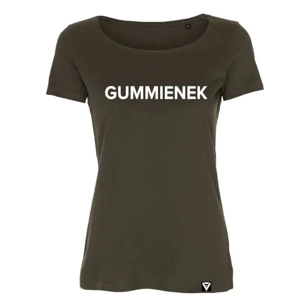 T-shirt dames gummienek legergroen damesshirt