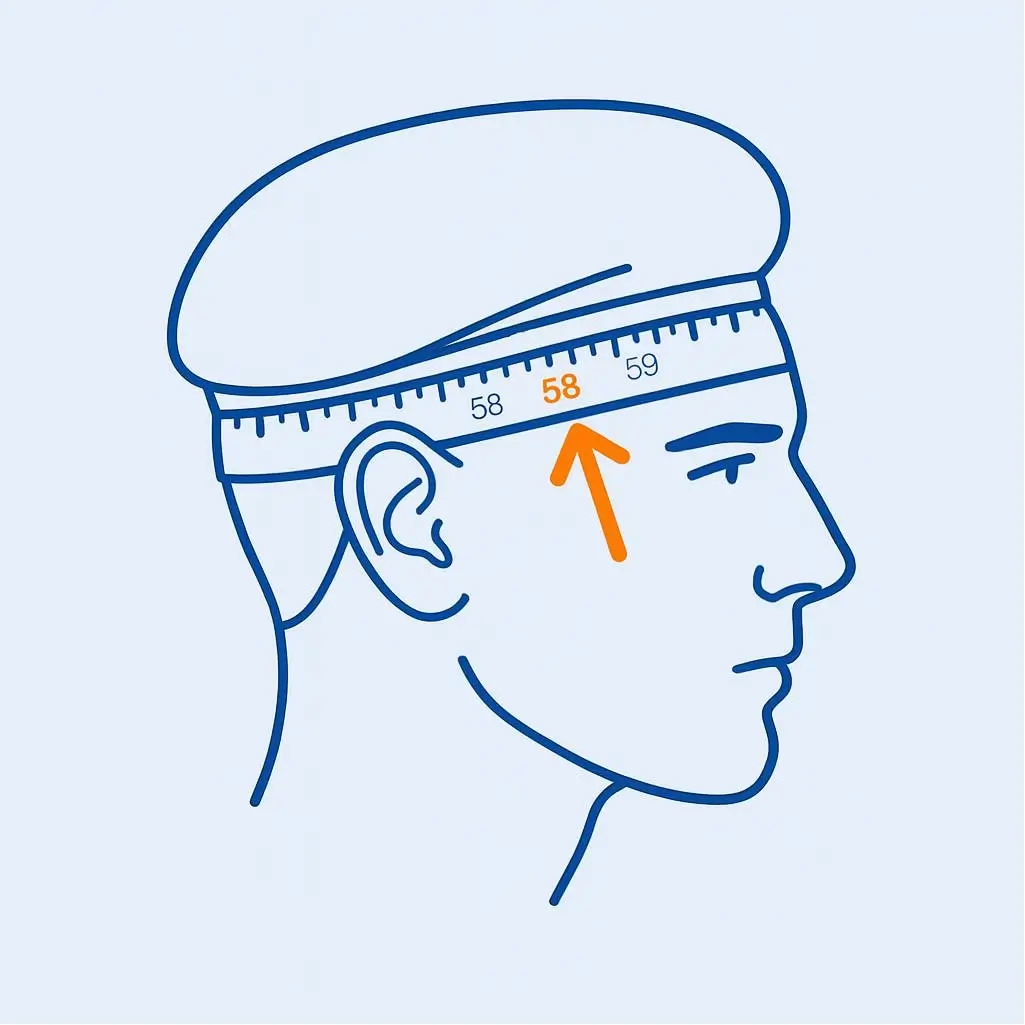 Tekening om de omtrek van je hoofd te meten voor een perfect zittende baret