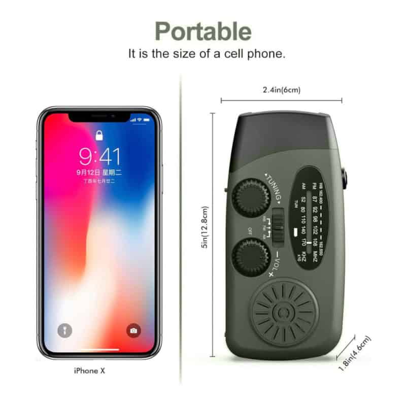 Noodradio draagbaar afmeting